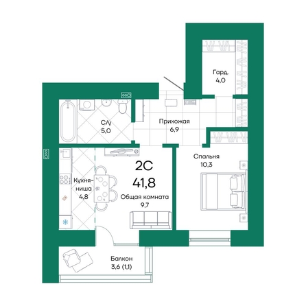
  Продается 2-комн. квартира, 41.8 м², ЖК Широта, корпус 1
. Фото 1.