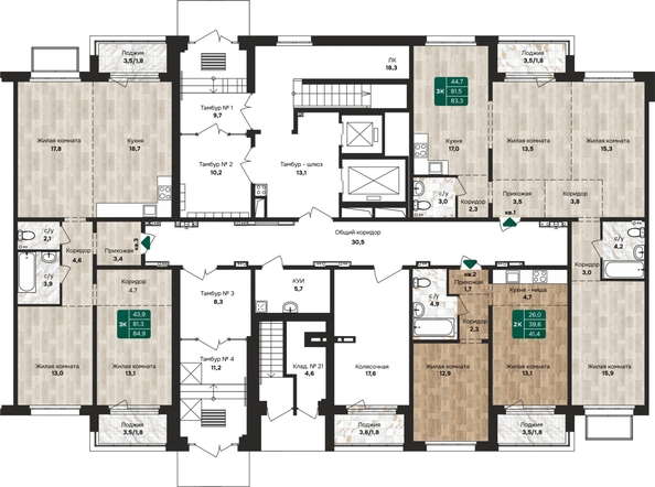 
  Продается 3-комн. квартира, 83.3 м², ЖК Камчатка, корпус 1
. Фото 1.