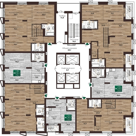 
  Продается 2-комн. квартира 56.4 м², в ЖК Шервуд, (Нагорная 6-я, 15г/12). Фото 1.