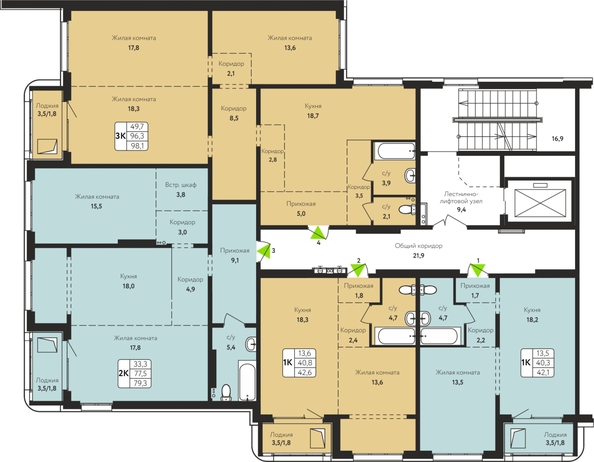 
  Продается 3-комн. квартира 98.1 м², в ЖК Шотландия, Солнечная поляна 69. Фото 1.