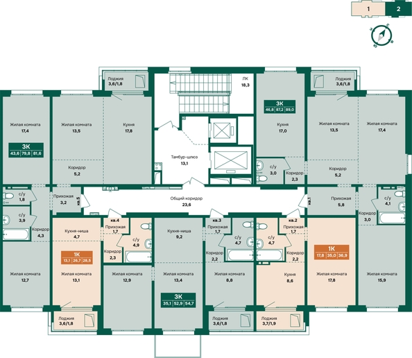 
  Продается 3-комн. квартира 89 м², в ЖК Камчатка, корпус 5. Фото 1.