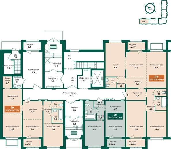 
  Продается 3-комн. квартира 67.7 м², в ЖК Камчатка, корпус 6/3. Фото 1.