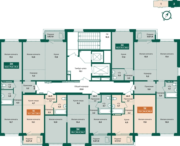 
  Продается 3-комн. квартира 89 м², в ЖК Камчатка, корпус 5. Фото 1.