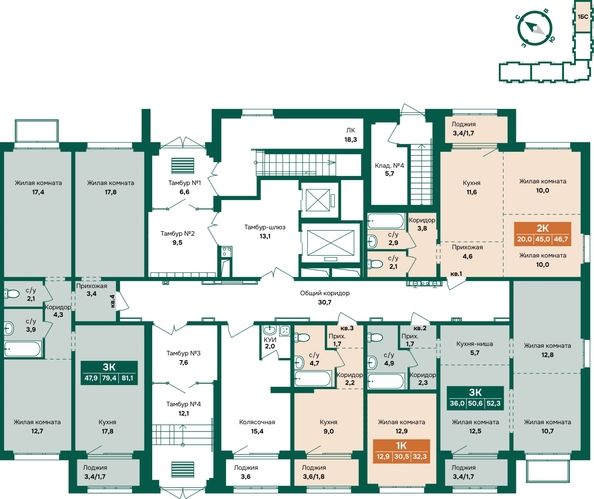 
  Продается 1-комн. квартира 32.3 м², в ЖК Камчатка, корпус 6/3. Фото 1.