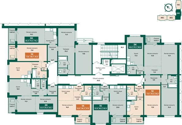 
  Продается 3-комн. квартира 88.9 м², в ЖК Камчатка, корпус 4. Фото 1.