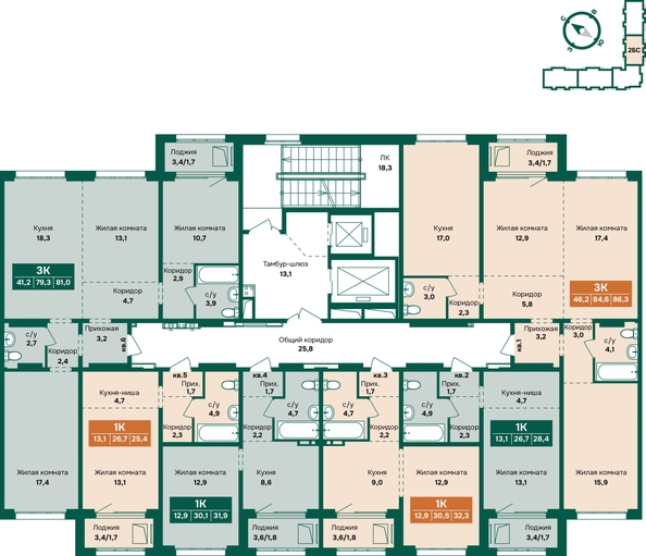 
  Продается 3-комн. квартира 81 м², в ЖК Камчатка, корпус 6/3. Фото 1.