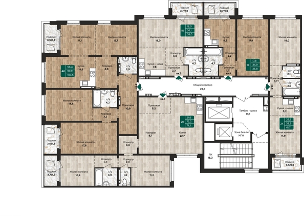 
  Продается 2-комн. квартира 74.1 м², в ЖК Камчатка, корпус 1. Фото 1.