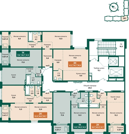 
  Продается 3-комн. квартира 76.6 м², в ЖК Камчатка, корпус 5. Фото 1.