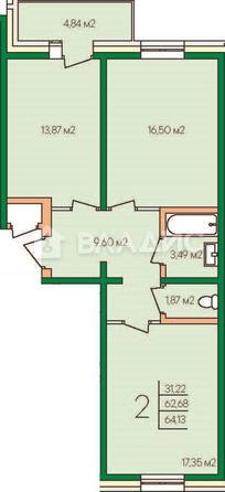 
  Продается 2-комн. квартира, 64.13 м², д. 42к1
. Фото 4.