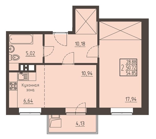 
   Продам 2-комнатную, 54.85 м², Очаг, блок-секция 8

. Фото 1.