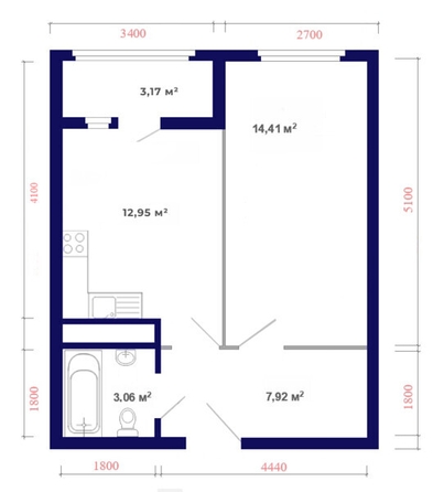 
   Продам 1-комнатную, 41.51 м², Юго-Западный, дом 17

. Фото 2.