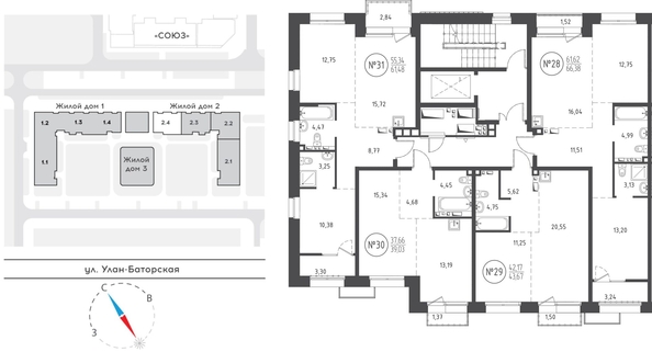 
   Продам 2-комнатную, 61.48 м², СОЮЗ PRIORITY, дом 2

. Фото 1.