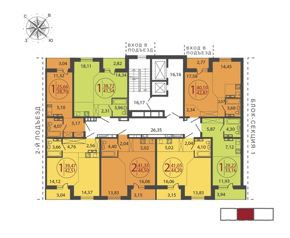 
   Продам 2-комнатную, 44.2 м², ЛЕРМОНТОВ ПАРК, дом 1

. Фото 4.