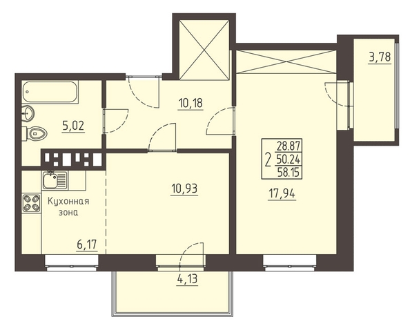 
   Продам 2-комнатную, 58.1 м², Очаг, блок-секция 7

. Фото 1.