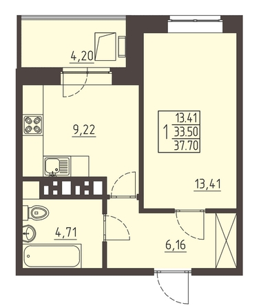 
   Продам 1-комнатную, 37.9 м², Очаг, блок-секция 7

. Фото 1.