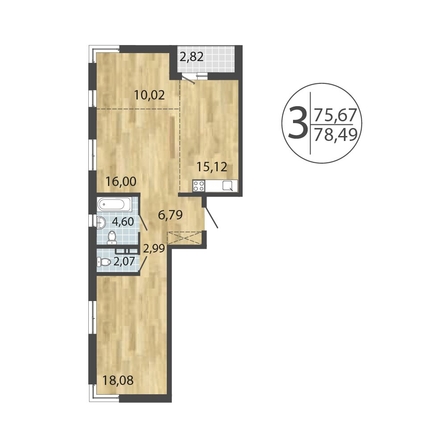 
  Продается 3-комн. квартира, 78.49 м², ЖК ЛЕРМОНТОВ ПАРК, дом 1
. Фото 3.