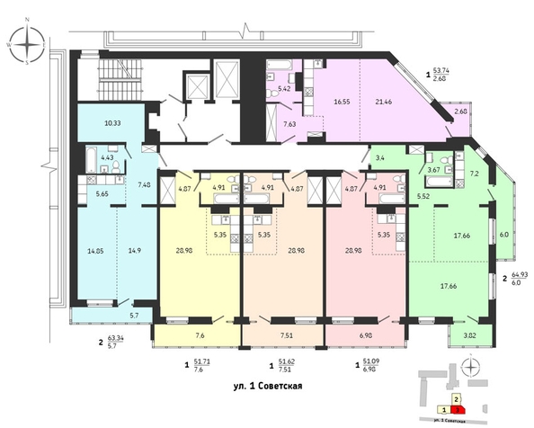 
  Продается 1-комн. квартира, 53.74 м², ЖК Суворов
. Фото 2.