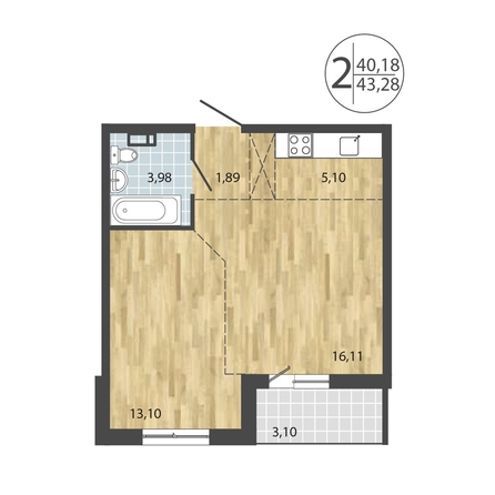 
  Продается 2-комн. квартира, 43.28 м², ЖК ЛЕРМОНТОВ ПАРК, дом 1
. Фото 4.