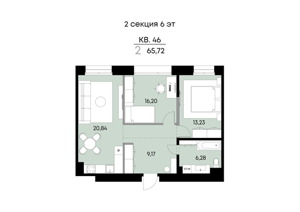 
  Продается 2-комн. квартира 65.72 м², в ЖК ВЕКТОР премиум-квартал, дом 1. Фото 1.