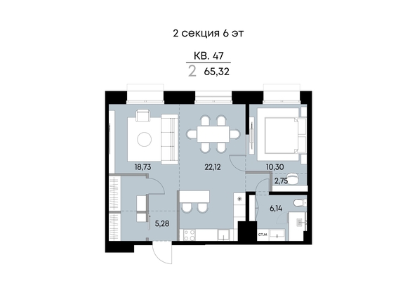 
  Продается 2-комн. квартира 65.32 м², в ЖК ВЕКТОР премиум-квартал, дом 1. Фото 1.