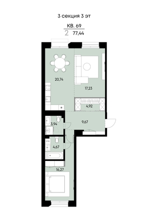 
  Продается 2-комн. квартира 77.44 м², в ЖК ВЕКТОР премиум-квартал, дом 1. Фото 1.