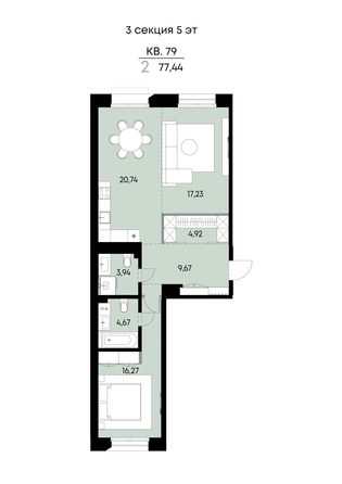 
  Продается 2-комн. квартира 77.44 м², в ЖК ВЕКТОР премиум-квартал, дом 1. Фото 1.