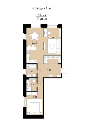 
  Продается 2-комн. квартира 78.58 м², в ЖК ВЕКТОР премиум-квартал, дом 2. Фото 1.