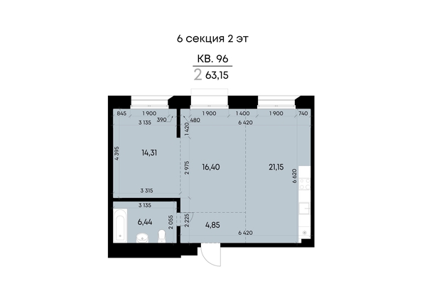 
  Продается 2-комн. квартира 63.15 м², в ЖК ВЕКТОР премиум-квартал, дом 2. Фото 2.
