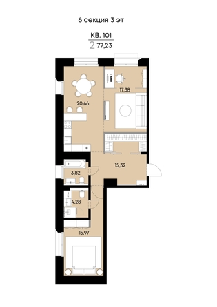 
  Продается 2-комн. квартира 77.23 м², в ЖК ВЕКТОР премиум-квартал, дом 2. Фото 1.