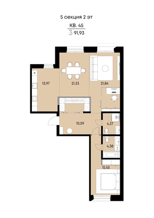 
  Продается 3-комн. квартира 91.93 м², в ЖК ВЕКТОР премиум-квартал, дом 2. Фото 1.
