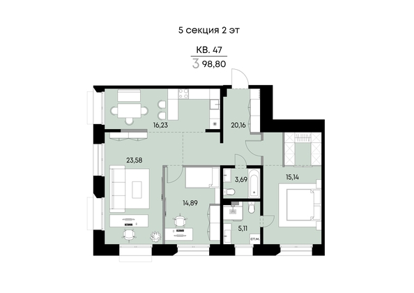 
  Продается 3-комн. квартира 98.8 м², в ЖК ВЕКТОР премиум-квартал, дом 2. Фото 1.