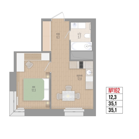 
  Продается 1-комн. квартира 35.1 м², в ЖК Квартал Стрижи, 3 очередь, дом 1. Фото 1.