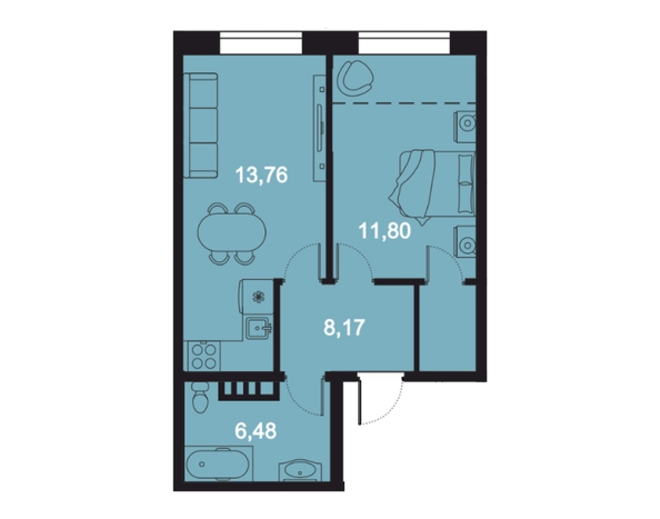 
  Продается 2-комн. квартира 48.68 м², в ЖК Клубный дом РиверАнг. Фото 1.