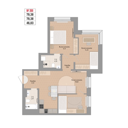 
  Продается 3-комн. квартира 79.38 м², в ЖК Стрижи Сити, блок-секции 6,7. Фото 1.