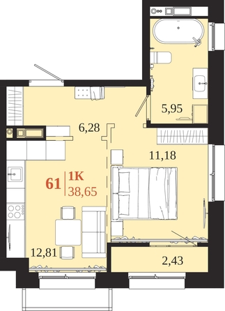 
  Продается 1-комн. квартира 38.65 м², в ЖК 1661. Фото 1.