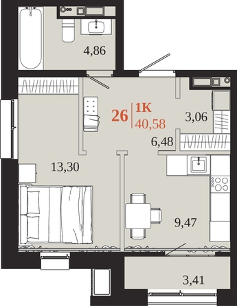 
  Продается 1-комн. квартира 40.58 м², в ЖК 1661. Фото 1.