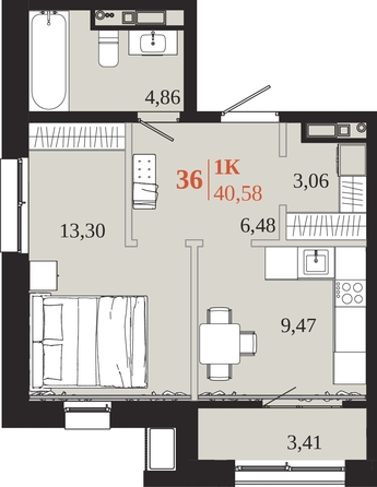
  Продается 1-комн. квартира 40.58 м², в ЖК 1661. Фото 1.