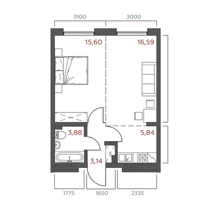 
  Продается 1-комн. квартира 45.05 м², в ЖК Салют. Фото 3.