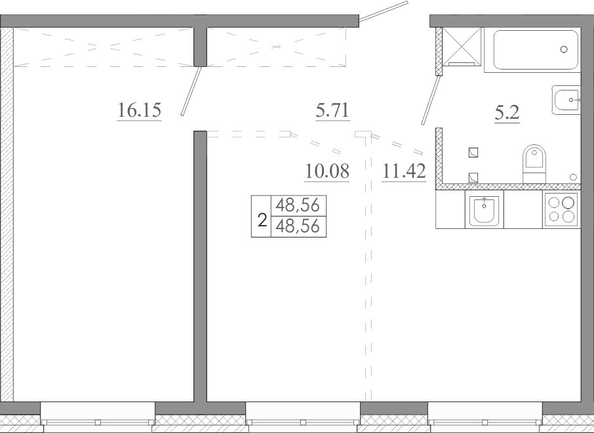 
  Продается 2-комн. квартира 48.56 м², в ЖК Мега, дом 5. Фото 1.