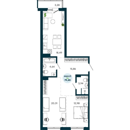 
  Продается 2-комн. квартира 79.2 м², в  ЖиВой комплекс на Кузьмихе. Фото 2.
