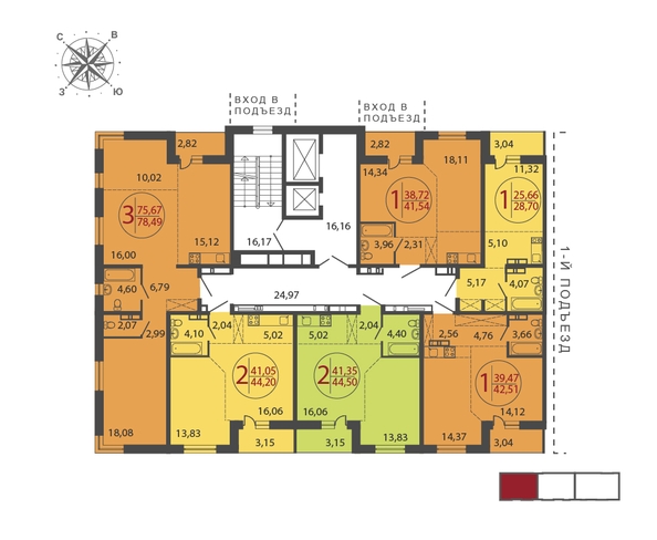 
  Продается 3-комн. квартира 78.49 м², в ЖК ЛЕРМОНТОВ ПАРК, дом 1. Фото 11.