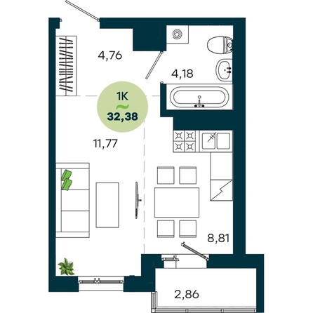 
  Продается 1-комн. квартира 32.38 м², в  ЖиВой комплекс на Кузьмихе. Фото 2.