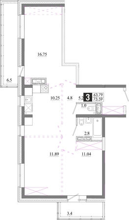 
  Продается 3-комн. квартира 73.59 м², в ЖК Первый Ленинский квартал, Дом 6. Фото 1.