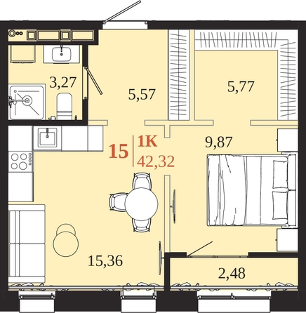 
  Продается 1-комн. квартира 42.32 м², в ЖК 1661. Фото 1.