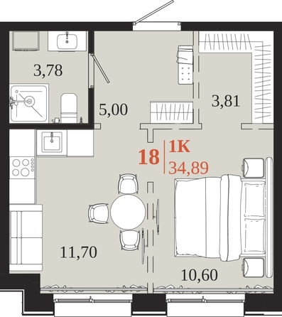 
  Продается 1-комн. квартира 34.89 м², в ЖК 1661. Фото 1.
