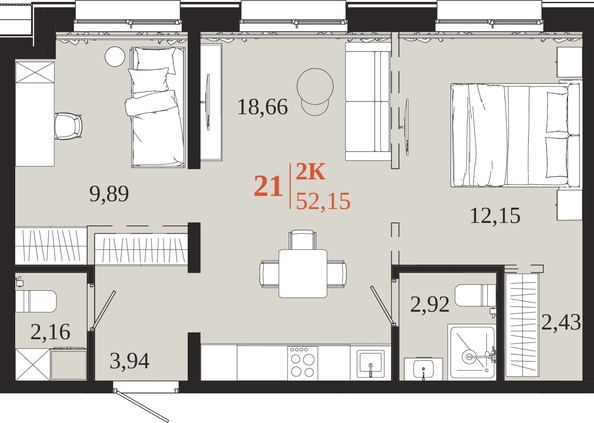 
  Продается 2-комн. квартира 52.15 м², в ЖК 1661. Фото 1.