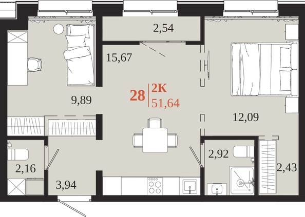 
  Продается 2-комн. квартира 51.64 м², в ЖК 1661. Фото 1.