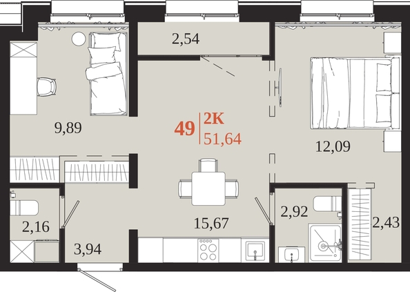 
  Продается 2-комн. квартира 51.64 м², в ЖК 1661. Фото 1.