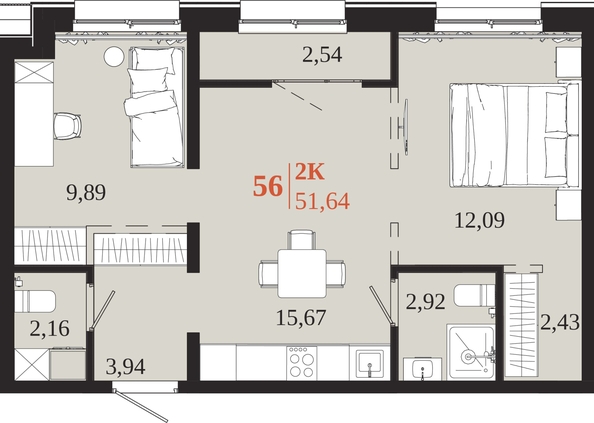 
  Продается 2-комн. квартира 51.64 м², в ЖК 1661. Фото 1.