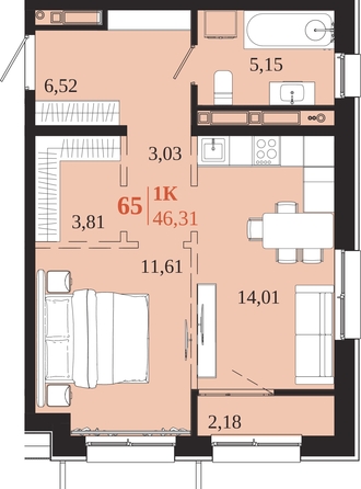 
  Продается 1-комн. квартира 46.31 м², в ЖК 1661. Фото 1.